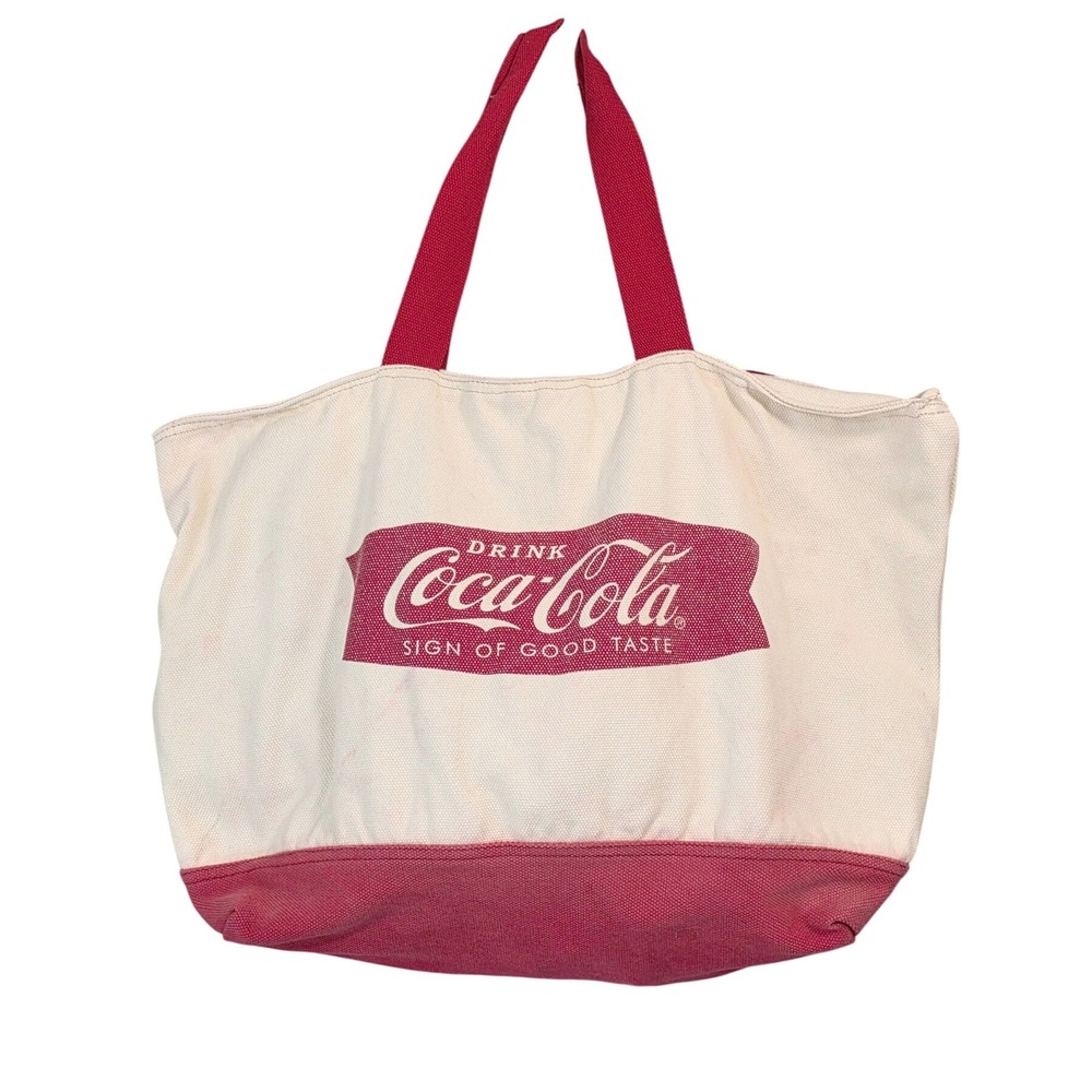Coca-Cola Canvas Tote Bag Unisex Large Cream Red Retro Graphic Pouch